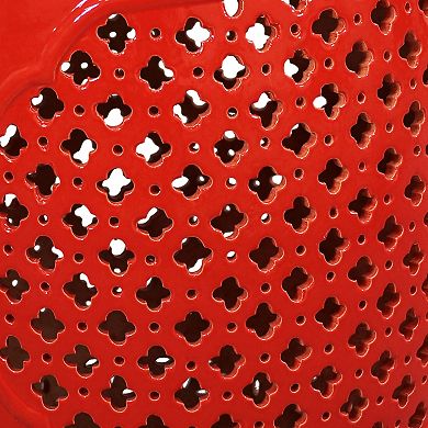 Sunnydaze 17.75 in Marrakesh Lattice Ceramic Glaze Garden Stool - Red