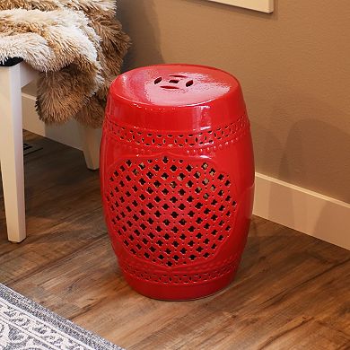 Sunnydaze 17.75 in Marrakesh Lattice Ceramic Glaze Garden Stool - Red