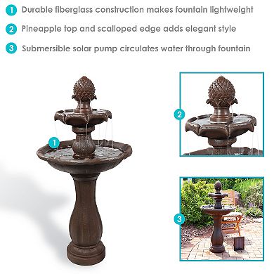 Sunnydaze Pineapple Outdoor 2-Tier Solar Fountain with Battery - Rust