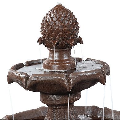 Sunnydaze Pineapple Outdoor 2-Tier Solar Fountain with Battery - Rust