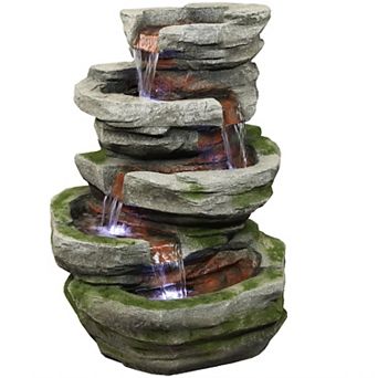 Sunnydaze Lighted Cobblestone Waterfall Fountain with LED Lights - 31 in