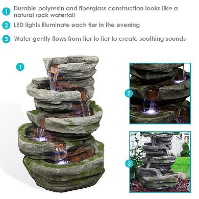 Sunnydaze Lighted Cobblestone Waterfall Fountain with LED Lights - 31 in