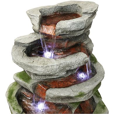Sunnydaze Lighted Cobblestone Waterfall Fountain with LED Lights - 31 in