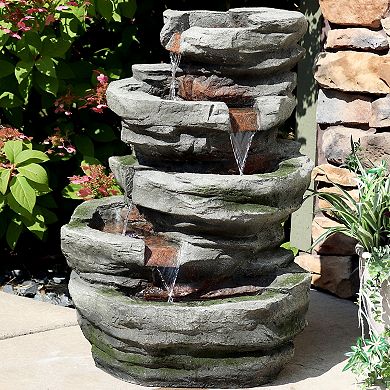 Sunnydaze Lighted Cobblestone Waterfall Fountain with LED Lights - 31 in