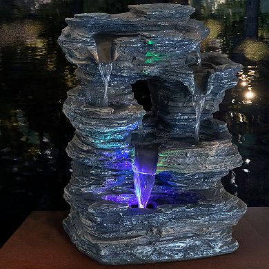 Sunnydaze Five Stream Polyresin Indoor Fountain with Color LEDs - 13.5 in