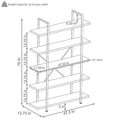 Sunnydaze 5-Tier Industrial Open-Shelf Bookshelf