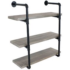 HOMCOM 4-Tier Industrial Pipe Shelves Floating Wall Mounted Bookshelf,  Metal Frame Display Rack, 1.25 Thickness Shelving Unit Kitchen, Bar, Brown