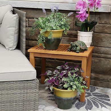 Sunnydaze 9 in Studio Glazed Ceramic Planter - Forest Lake Green - Set of 2
