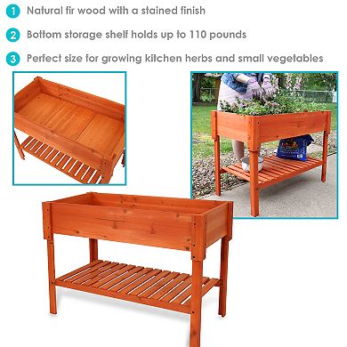 Sunnydaze 42" Raised Wooden Garden Bed Planter Box with Lower Shelf
