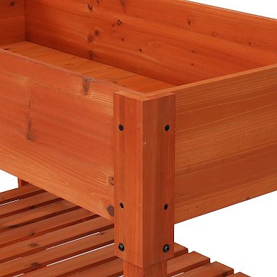 Sunnydaze 42" Raised Wooden Garden Bed Planter Box with Lower Shelf