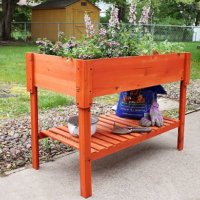 Sunnydaze 42" Raised Wooden Garden Bed Planter Box with Lower Shelf