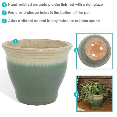 Sunnydaze 15 in Studio High-Fired Glazed Ceramic Planter - Dark Green