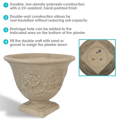 Sunnydaze 16 in Darcy Dual-Wall Polyresin Planter and UV-Resistance - Beige