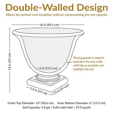 Sunnydaze 16 in Darcy Dual-Wall Polyresin Planter and UV-Resistance - Beige