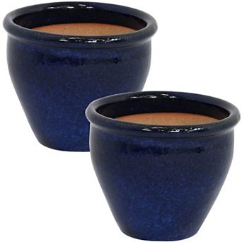 Sunnydaze Chalet Glazed Ceramic Planter - Set of 2