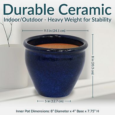 Sunnydaze 9 in Chalet Glazed Ceramic Planter - Imperial Blue - Set of 2