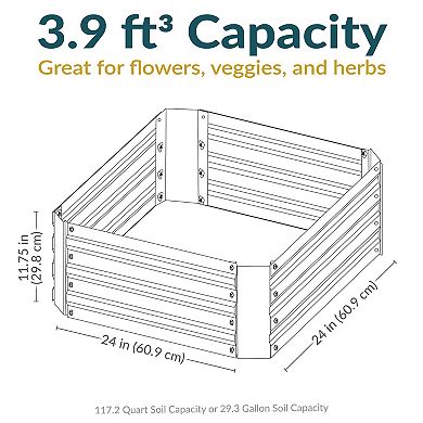 Sunnydaze Galvanized Steel Square Raised Garden Bed - 24 in - Brown