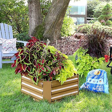 Sunnydaze Galvanized Steel Square Raised Garden Bed - 24 in - Brown