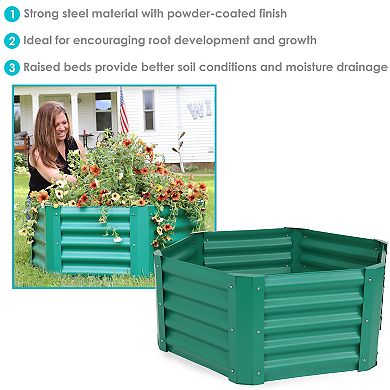 Sunnydaze Powder-Coated Steel Hexagon Raised Garden Bed - Green - 41 in