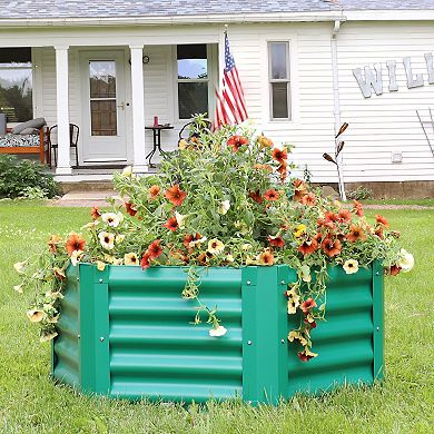 Sunnydaze Powder-Coated Steel Hexagon Raised Garden Bed - Green - 41 in