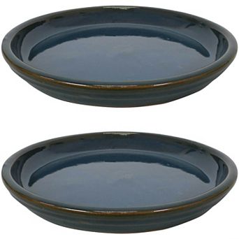Sunnydaze 7 in Glazed Ceramic Flower Pot/Plant Saucers - Set of 2