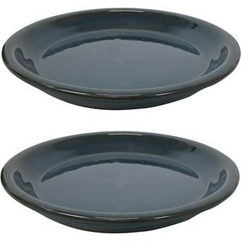 Sunnydaze 7 in Glazed Ceramic Flower Pot/Plant Saucers - Set of 2