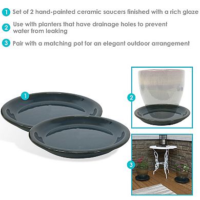 Sunnydaze 7 in Glazed Ceramic Flower Pot/Plant Saucers - Set of 2