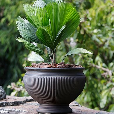 Sunnydaze 16 in Elizabeth Ribbed Urn Dual-Wall Polyresin Planter - Rust