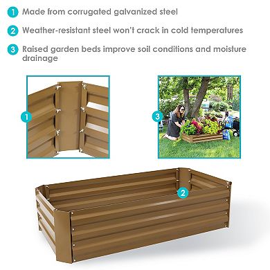 Sunnydaze Galvanized Steel Rectangle Raised Garden Bed - 48 in - Brown
