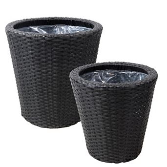 Sunnydaze 2 pc Polyrattan Planters with Plastic Liner