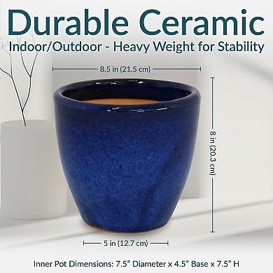 Sunnydaze 8 in Resort Glazed Ceramic Planter - Imperial Blue - Set of 2