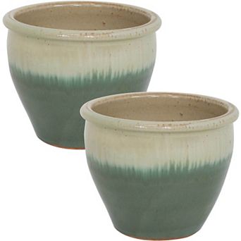 Sunnydaze Chalet Glazed Ceramic Planter - Set of 2