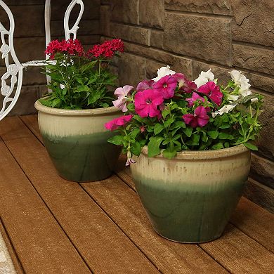 Sunnydaze Chalet Glazed Ceramic Planter - Set of 2