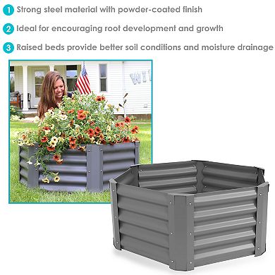 Sunnydaze Powder-Coated Steel Hexagon Raised Garden Bed - Gray - 41 in