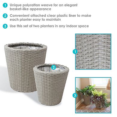 Sunnydaze Polyrattan Indoor Round Planter - Gray - 14.5 in, 11.75 in