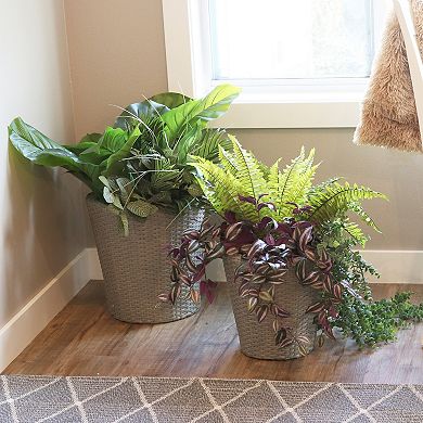 Sunnydaze Polyrattan Indoor Round Planter - Gray - 14.5 in, 11.75 in