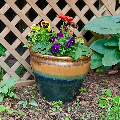Sunnydaze 14.5 in Chalet Glazed Ceramic Planter - Forest Lake Green