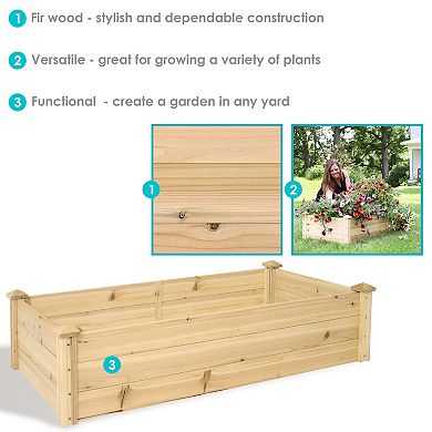 Sunnydaze Wooden Fir Square Raised Garden Bed - Natural