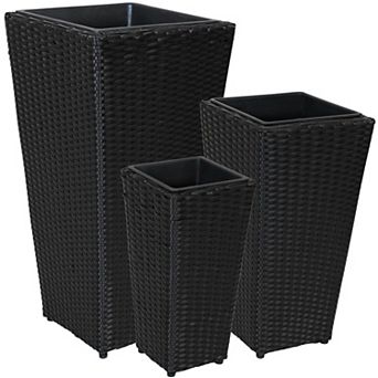 Sunnydaze Polyrattan Tall Square Planter - 9 in 11.5 in 15 in - Set of 3