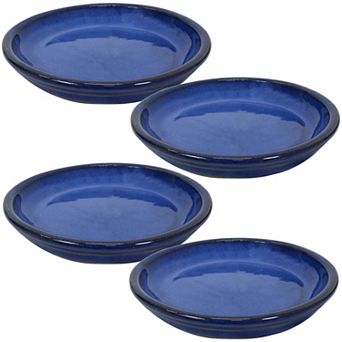 Sunnydaze 7 in Glazed Ceramic Flower Pot/Plant Saucer - Set of 4