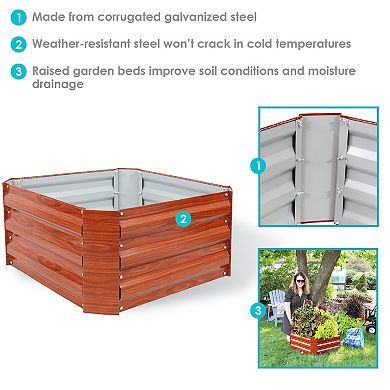 Sunnydaze Galvanized Steel Square Raised Garden Bed - 24 in - Woodgrain