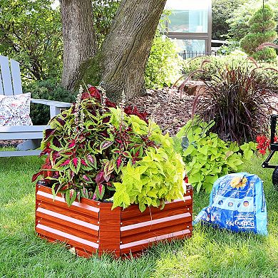 Sunnydaze Galvanized Steel Square Raised Garden Bed - 24 in - Woodgrain