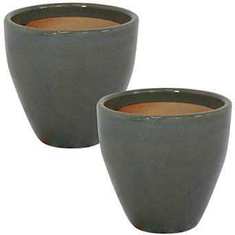 Sunnydaze Resort Glazed Ceramic Planter - Set of 2