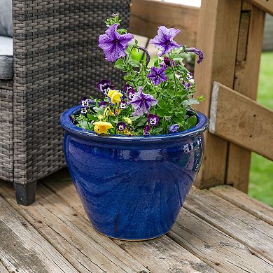 Sunnydaze 18.5 in Studio High-Fired Glazed Ceramic Planter - Imperial Blue