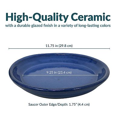 Sunnydaze 9 in Glazed Ceramic Flower Pot/Plant Saucer - Blue - Set of 4