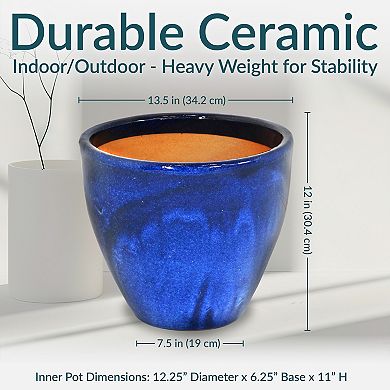 Sunnydaze 13.5 in Resort High-Fired Glazed Ceramic Planter - Imperial Blue