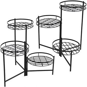 Sunnydaze Black Iron 3 tier Outdoor Plant Stand - 22 in - Set Of 2