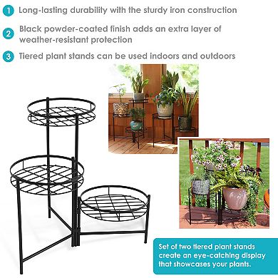 Sunnydaze Black Iron 3-tier Outdoor Plant Stand - 22 In - Set Of 2