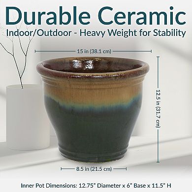 Sunnydaze Studio High-Fired Glazed Ceramic Planter
