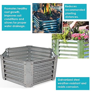 Sunnydaze Corrugated Steel Hexagon Raised Garden Bed - Gray - 40 in